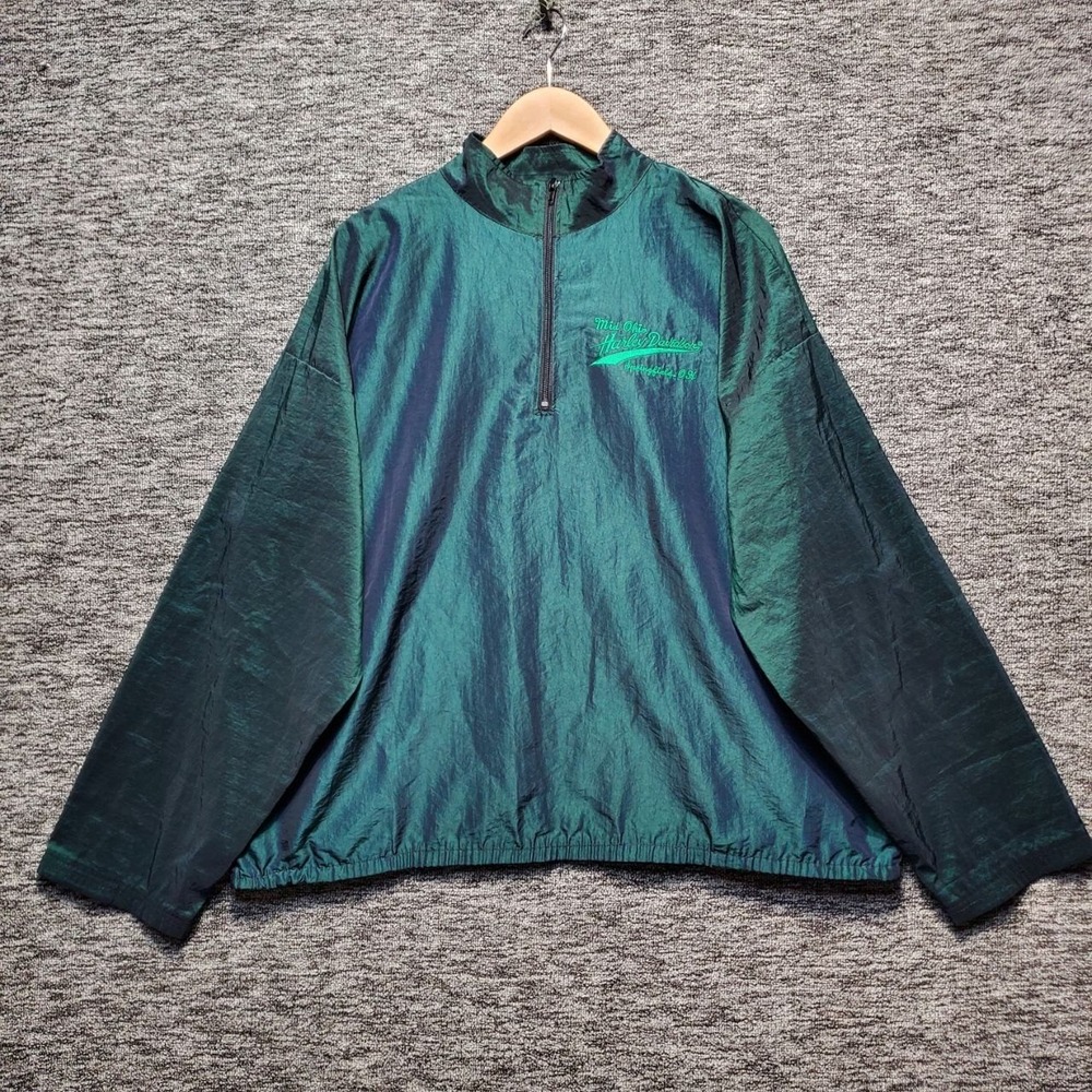 VTG Harley Davidson Venini Mid Ohio Men XL Windbreaker Jacket Green Iridescent